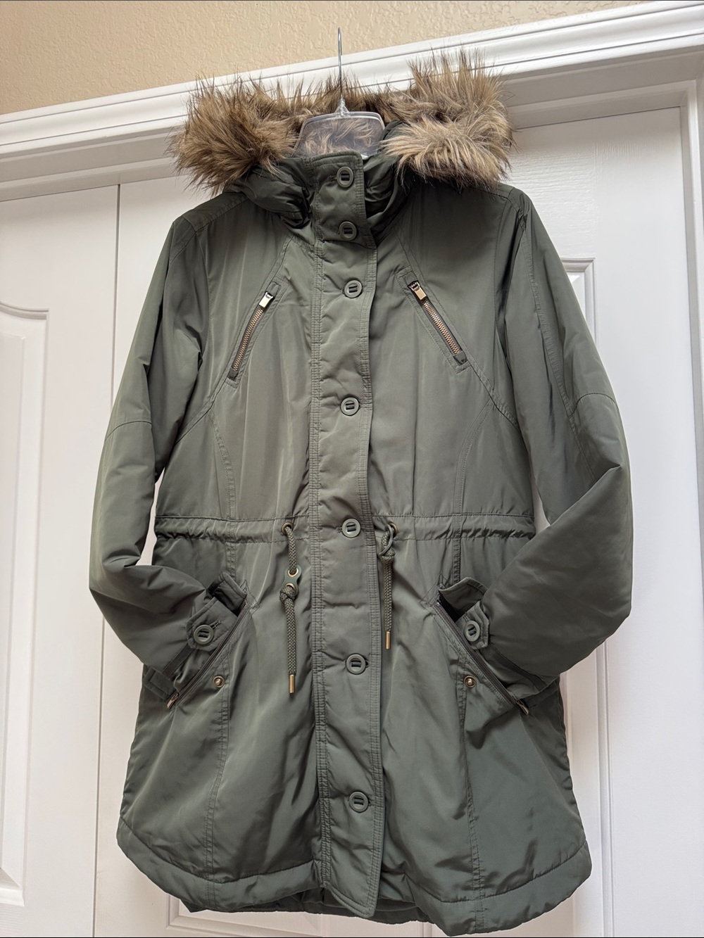 Athleta Olive Green Faux Fur Hooded Parka